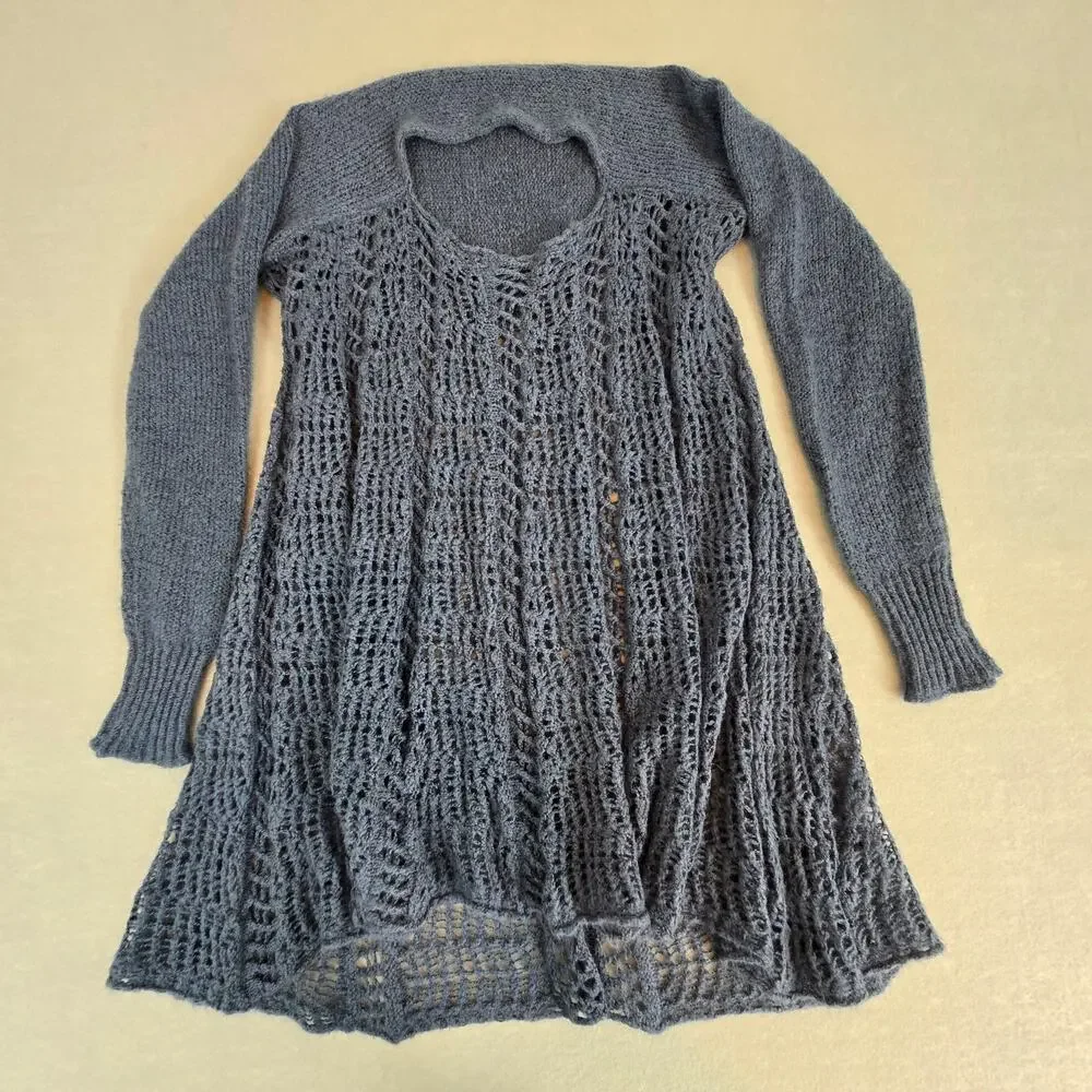 Simply Noelle Blue Fisherman's Open Knit Pull-Over Long Sleeve Sweater S/M 8-10
